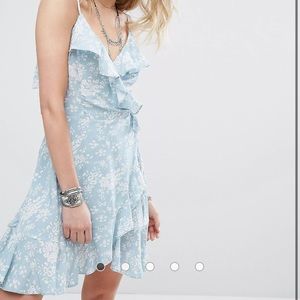 Ruffle Wrap Front Dress with Floral Print